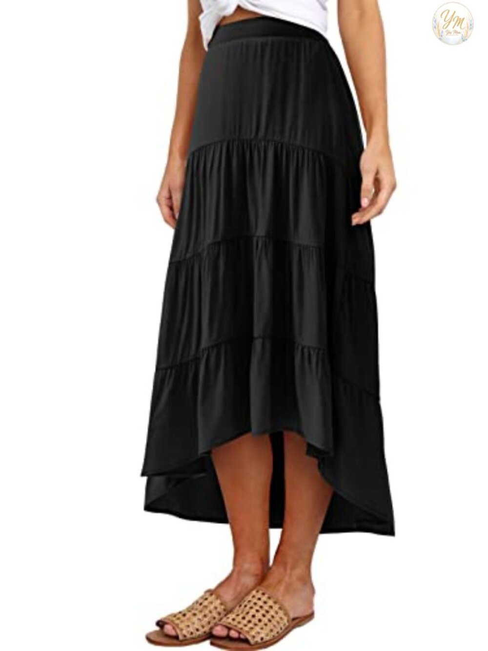 Women's Ditzy Floral Print Midi Skirt High Low Hem A-Line Pleated